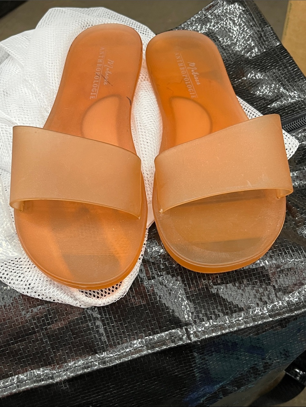 Anthropologie Amber Orange Translucent Slide Sandals